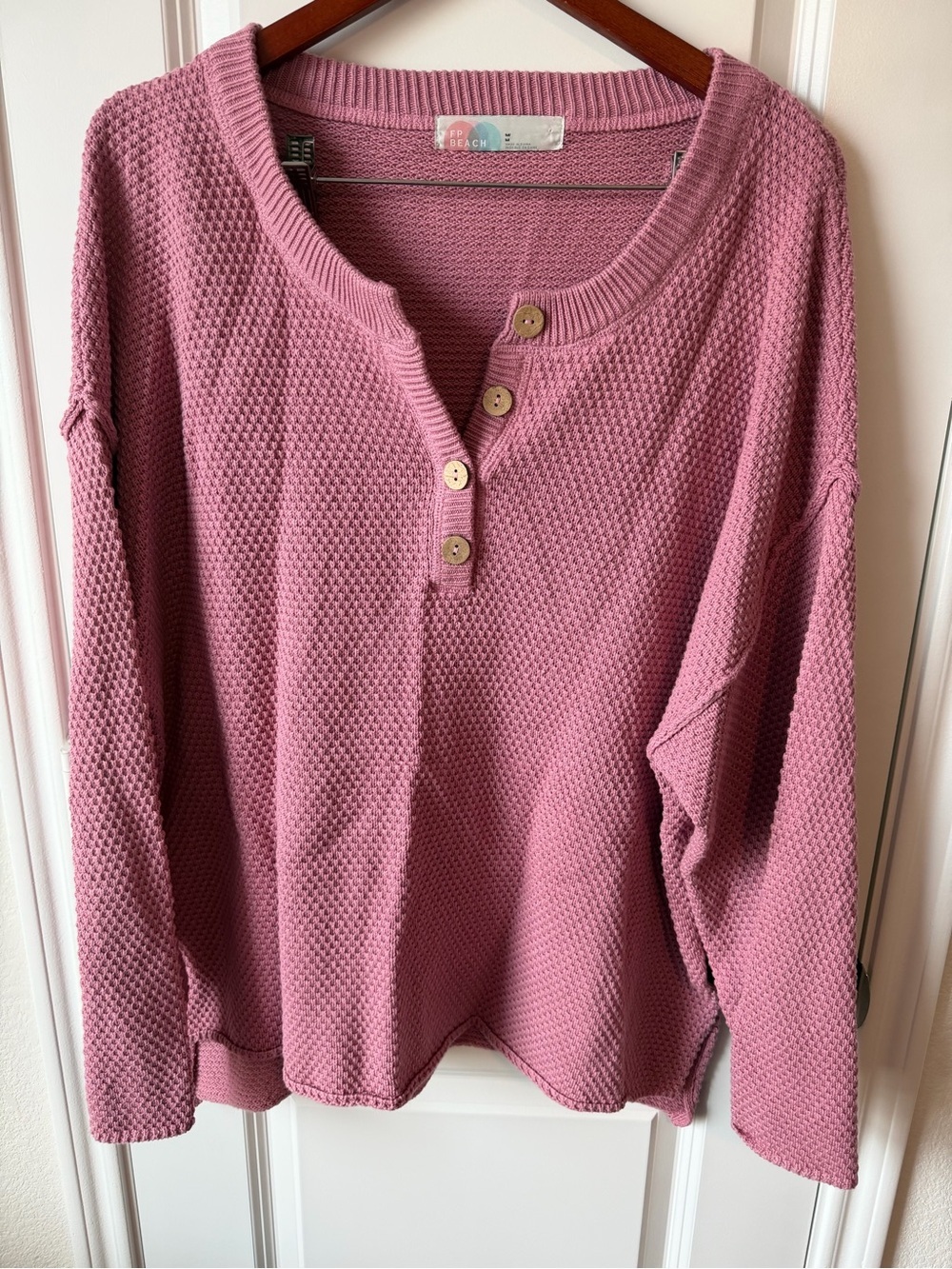 ⚡️Free People Hailee Relaxed Waffle Henley Beach Sweater- Dusty Rose